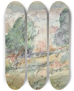 Triptych art skateboard deck of Pierre Bonnard Paysage De Vernon by Pierre Bonnard (1867-1947)