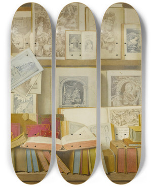 Triptych art skateboard deck of Benjamin Walter Spiers An Bit Of Old London by Benjamin Walter Spiers (1845-1923)