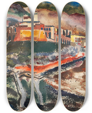 Triptych art skateboard deck of Josef Eberz Assisi by Josef Eberz (1880-1942)