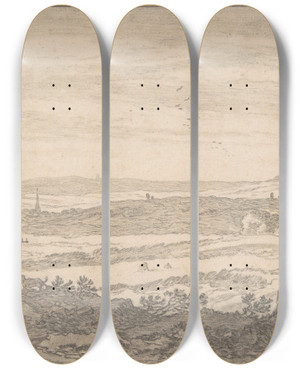 Triptych art skateboard deck of Pieter De Molijn Landscape With Figures by Pieter de Molijn (1595-1661)