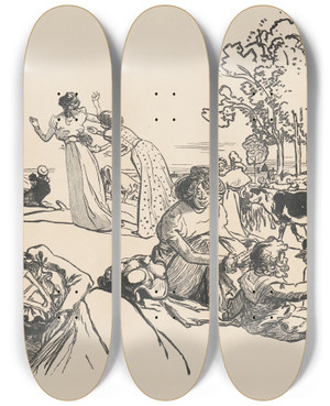 Triptych art skateboard deck of Auguste Louis Lepre Bucolique Moderne 2 by Auguste Louis Lepere (1849-1918)