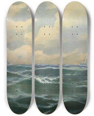 Triptych art skateboard deck of Max Jensen Unruhige See In Kstennhe by Max Jensen (1860-1907)