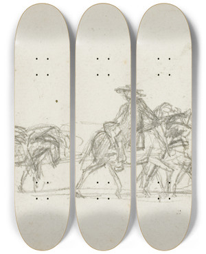 Triptych art skateboard deck of Charles Franois Daubigny Study by Charles Francois Daubigny (1817-1878)