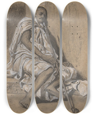 Triptych art skateboard deck of Alexandregabriel Decamps Two Studies Of A Seated Arab With A Pipe by Alexandre-Gabriel Decamps (1803-1860)