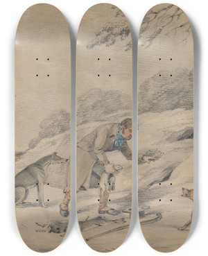 Triptych art skateboard deck of Samuel Alken Ferreting by Samuel Alken (1756-1815)