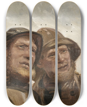 Triptych art skateboard deck of Michael Ancher Two Fishermen Study by Michael Ancher (1849-1927)