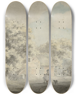 Triptych art skateboard deck of Franciscus Andreas Milatz Boerenuitspanning Te Overveen by Franciscus Andreas Milatz (1764-1808)
