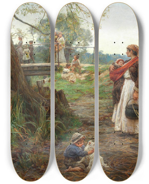 Triptych art skateboard deck of Frederick Morgan Not Of The Fold by Frederick Morgan (1847-1927)