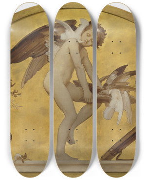 Triptych art skateboard deck of Frederic Leighton Cupid And Doves by Frederic Leighton (1830-1896)