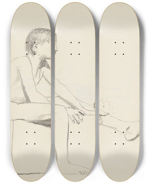 Triptych art skateboard deck of Adolf Sternschuss Akt Siedzcego Chopca_2 by Adolf Sternschuss (1873-1915)