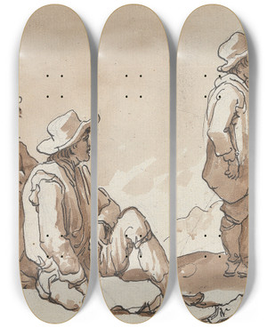 Triptych art skateboard deck of Carlo Labruzzi Costumi Fatti A Rocca Di Papa_2 by Carlo Labruzzi (1748-1817)