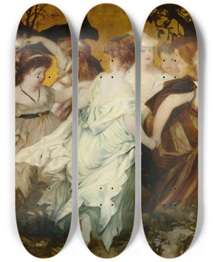 Triptych art skateboard deck of Hans Makart Modern Amoretti_2 by Hans Makart (1840-1884)