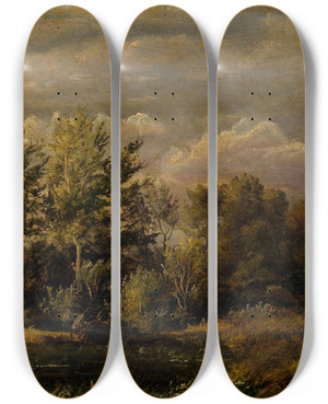 Triptych art skateboard deck of Dankvart Dreyer A Forest Lake Surrounded By Birches Study by Dankvart Dreyer (1816-1852)