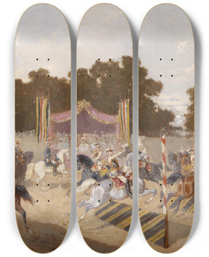 Triptych art skateboard deck of Alexander Von Bensa Historisches Karussell by Alexander Von Bensa (1820-1902)