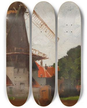 Triptych art skateboard deck of Adolf Kaufmann Mill by Adolf Kaufmann (1848-1916)