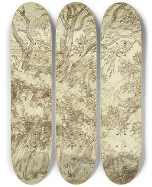 Triptych art skateboard deck of Jan Lievens Forest Landscape by Jan Lievens (1607-1674)