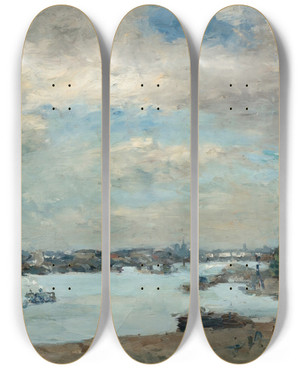 Triptych art skateboard deck of Albert Lebourg Vue De Paris Quai De La Rape Bercy by Albert Lebourg (1849-1928)