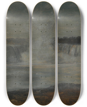 Triptych art skateboard deck of Frederic Edwin Church Niagara Falls In Evening Light by Frederic Edwin Church (1826-1900)