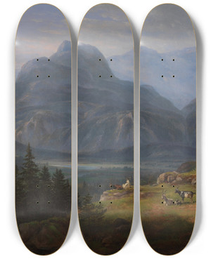 Triptych art skateboard deck of Johan Christian Dahl The Etsch Valley Near Roveredo by Johan Christian Dahl (1788-1857)