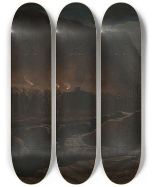 Triptych art skateboard deck of Francis Danby Funeral Procession by Francis Danby (1793-1861)