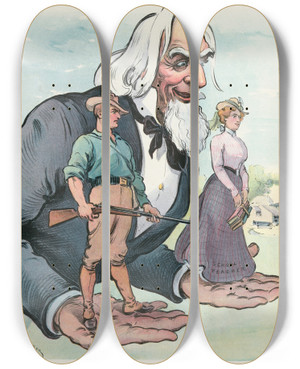 Triptych art skateboard deck of Udo Keppler Its Up To Them by Udo Keppler (1872-1956)