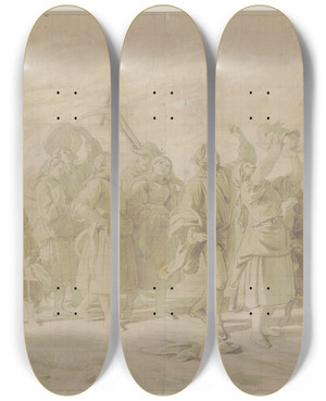 Triptych art skateboard deck of Jakob Becker Reaper Returning Home by Jakob Becker (1810-1872)