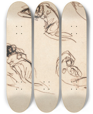 Triptych art skateboard deck of George Romney Standing Figure And Four Reclining Figures by George Romney (1734-1802)
