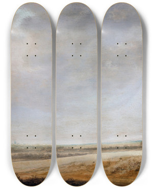 Triptych art skateboard deck of Jacob Salomonsz Van Ruysdael Landscape With Cornfields by Jacob Salomonsz Van Ruysdael (1630-1681)