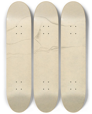 Triptych art skateboard deck of Gustav Klimt Reclining Female Nude With Her Hands Behind Her Head by Gustav Klimt (1862-1918)