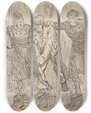 Triptych art skateboard deck of Charles Samuel Keene Happy Thought by Charles Samuel Keene (1823-1891)