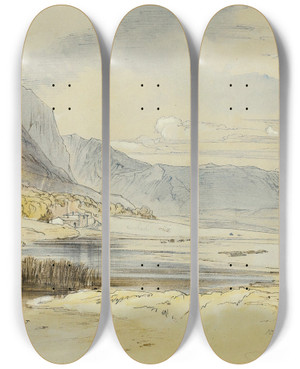 Triptych art skateboard deck of Edward Lear Thermopylae Greece by Edward Lear (1812-1888)