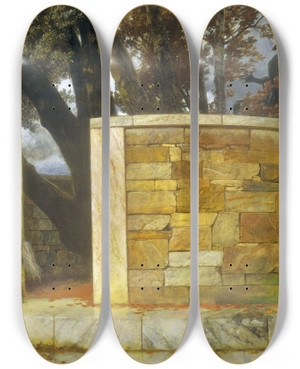 Triptych art skateboard deck of Arnold Bcklin The Sanctuary Of Hercules by Arnold Bocklin (1827-1901)