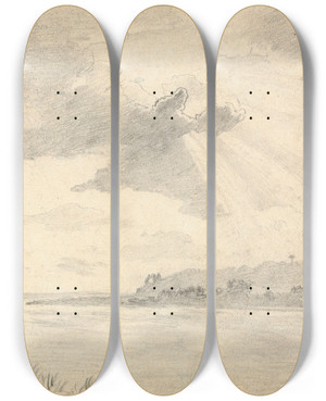Triptych art skateboard deck of Thomas Bradshaw Sunlight On A Shoreline by Thomas Bradshaw (1767)