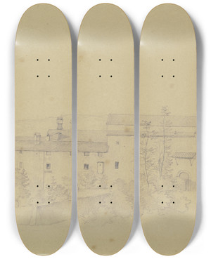 Triptych art skateboard deck of Nikolaus Hoff Die Kirche S Giuliana Bei Perugia by Nikolaus Hoff (1798-1873)