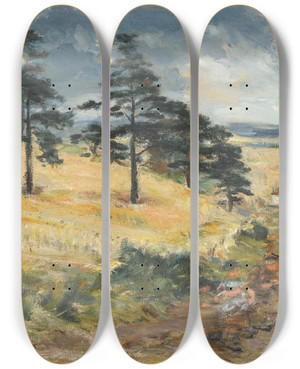 Triptych art skateboard deck of William Mctaggart Cornfield At Cowden by William Mctaggart (1835-1910)