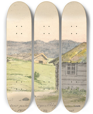 Triptych art skateboard deck of Martinus Rrbye Landskab Med Bondegrde by Martinus Rorbye (1803-1848)