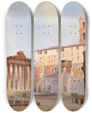 Triptych art skateboard deck of Ippolito Caffi The Roman Forum by Ippolito Caffi (1809-1866)