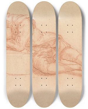 Triptych art skateboard deck of George Lambert A Young Man Asleep by George Lambert (1699-1765)