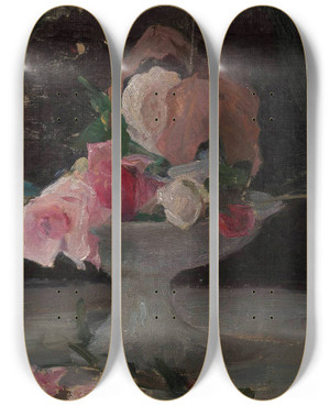 Triptych art skateboard deck of Jan Cigliski Roses_2 by Jan Ciaglinski (1858-1913)