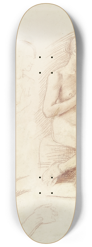 Hans Von Mares - Weiblicher sitzender Akt, daneben Bein- und Armstudien 8.25 inch art skate deck