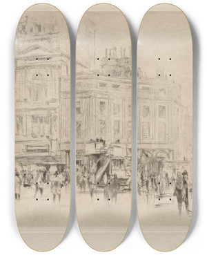 Triptych art skateboard deck of William Walcot Picadilly Circus by William Walcot (1874-1943)