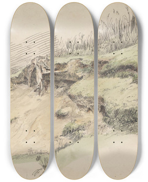 Triptych art skateboard deck of Adolph Tidemand Sandskrent by Adolph Tidemand (1814-1876)