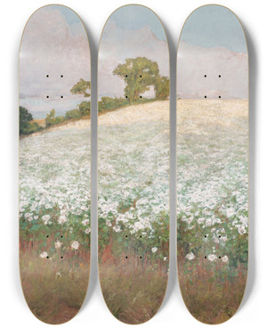 Triptych art skateboard deck of Fritz Overbeck Buchweizenfeld I by Fritz Overbeck (1869-1909)