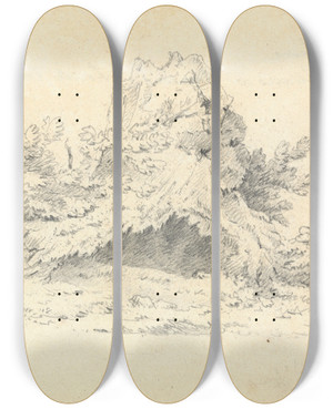 Triptych art skateboard deck of Thomas Bradshaw Sketch Of Shrubbery by Thomas Bradshaw (1767)