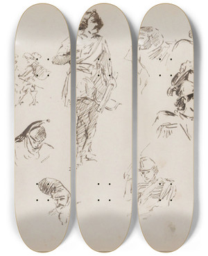Triptych art skateboard deck of Marius Bauer Figuurstudies Onder Andere Met Een Boogschutter by Marius Bauer (1867-1932)