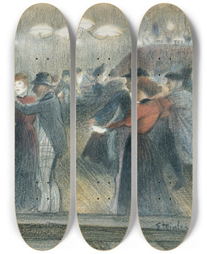 Triptych art skateboard deck of Thophile Alexandre Steinlen The Dance by Theophile Alexandre Steinlen (1859-1923)