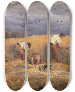Triptych art skateboard deck of John Linnell A Finished Study For Reaping by John Linnell (1792-1882)