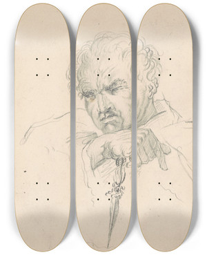 Triptych art skateboard deck of James Goodwyn Clonney Revenge by James Goodwyn Clonney (1812-1867)