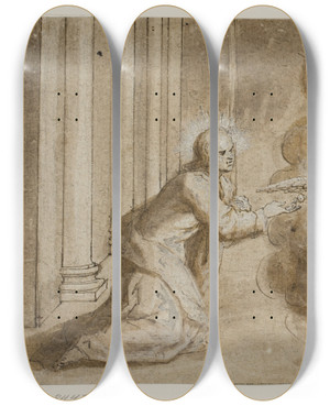 Triptych art skateboard deck of Francesco Maffei Den Ubesmittede Undfangelse by Francesco Maffei (1605-1660)