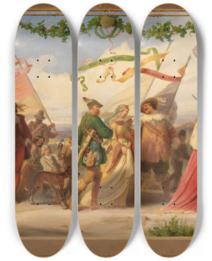 Triptych art skateboard deck of Adolf Schrdter  Triumph Des Knigs Wein 5 Bild by Adolf Schrodter (1805-1875)